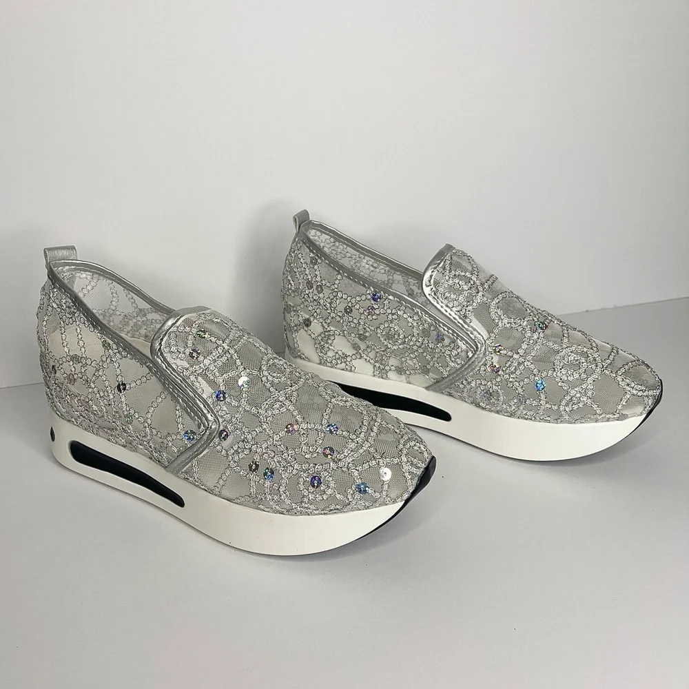 Silver Sequins Slip-On Shoes